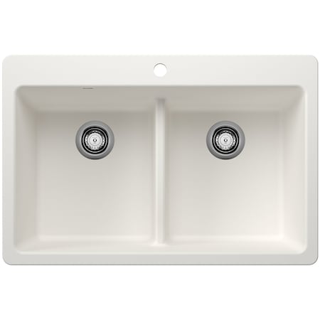 Blanco Liven 33 in. Drop-In/Undermount 50/50 Double Basin SILGRANIT Kitchen Sink with Low Divide 443205